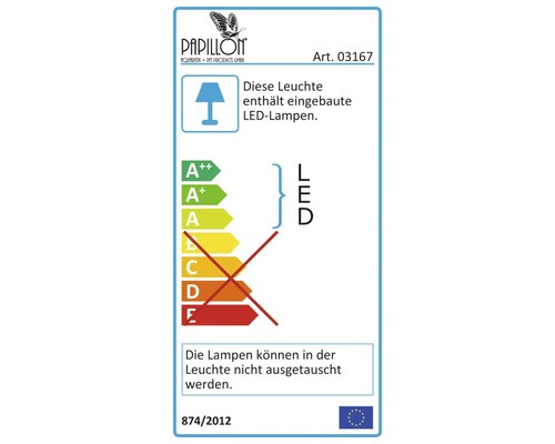 Étiquette énergétique de la lampe avec technologie LED, les lampes ne pouvant pas être remplacées dans le luminaire