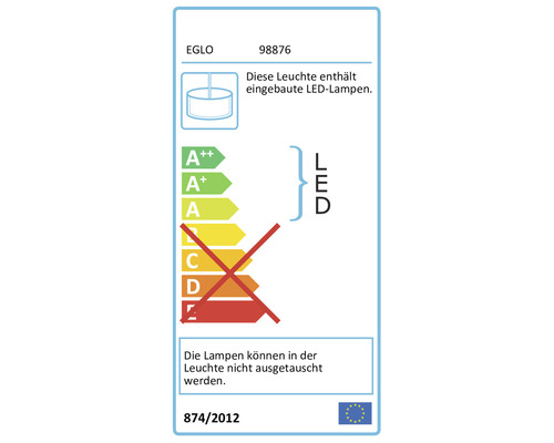 Energielabel mit der Information, dass die Leuchte eingebaute LED Lampen enthält