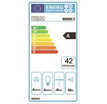 Étiquette énergétique PKM 8099IS Z avec classe d''efficacité énergétique A, consommation annuelle d''énergie de 42 kilowattheures et émissions sonores de 69 décibels