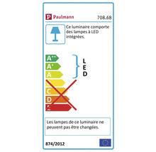 Logo Paulmann. Étiquette énergétique avec des informations sur les lampes LED qui ne peuvent pas être remplacées.