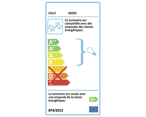 Étiquette énergétique pour luminaire EGLO avec classe d''efficacité énergétique A+