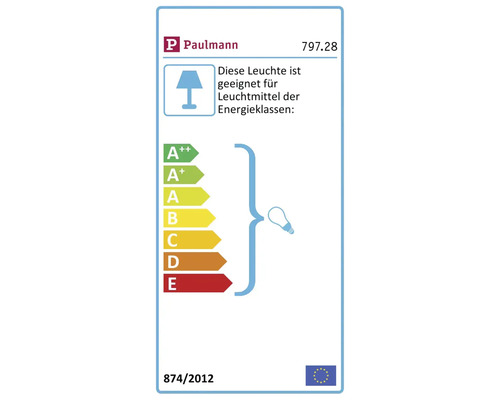 Paulmann Logo. Energieeffizienzklassen Kennzeichnung von A++ bis E.