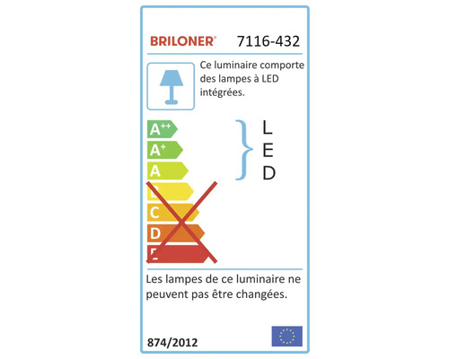 Logo Briloner, identification du produit comme luminaire avec LED intégrées qui ne peuvent pas être remplacées