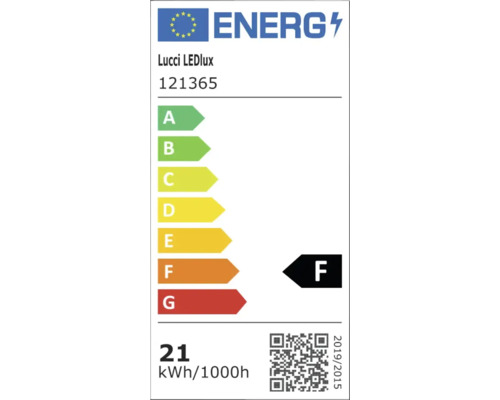 Energielabel Lucci LEDlux, Energieeffizienzklasse F, Verbrauch 21 kWh pro 1000 Stunden