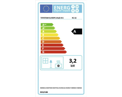Étiquette énergétique avec la classe d''efficacité énergétique A et une consommation électrique de 3,2 kilowatts