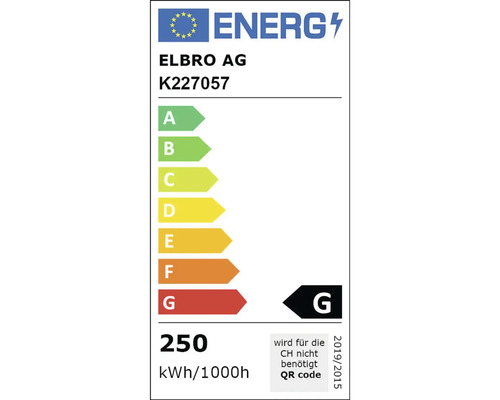 Étiquette énergétique ELBRO AG, classe d''efficacité énergétique G, consommation d''énergie 250 kWh pour 1000 heures