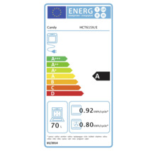 Candy HCT615X/E Energielabel mit Energieeffizienzklasse A, 70 Liter Volumen und Stromverbrauch.