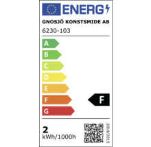 Energielabel der Firma Gnosjö Konstsmide AB mit der Energieeffizienzklasse F