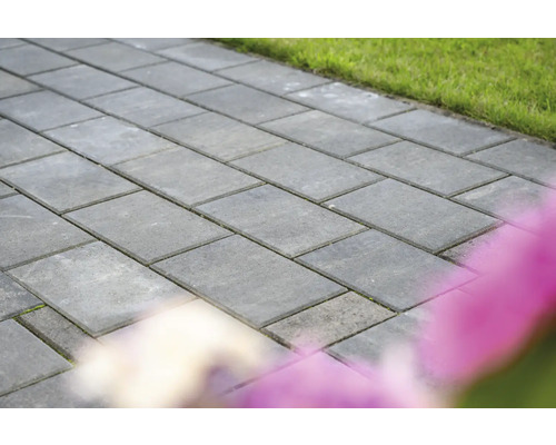 Pose de pavés gris dans le jardin