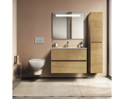 Modernes Badezimmer mit Waschtischunterschrank, Spiegelschrank und Toilette