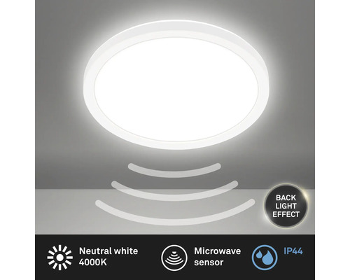 Runde Deckenleuchte mit Mikrowellensensor und neutralweissem Licht, 4000 Kelvin, Schutzart IP44
