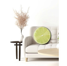 Dekorative Szene mit Sofa, Tisch und Limettenkissen