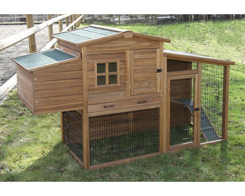 Poulailler en bois avec fenêtre, porte et grillage