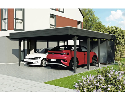 Doppelcarport SKAN HOLZ Friesland-Hybrid inkl. Abstellraum Aluminium, Pfostenanker 557 x 708 cm anthrazit Doppelcarport SKAN HOLZ Friesland-Hybrid inkl. Abstellraum Aluminium, Pfostenanker 557 x 708 cm anthrazit