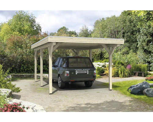 Carport individuel SKAN HOLZ Spessart avec ancre de poteau 355 x 604 cm nature Voiture sous un abri voiture simple en bois