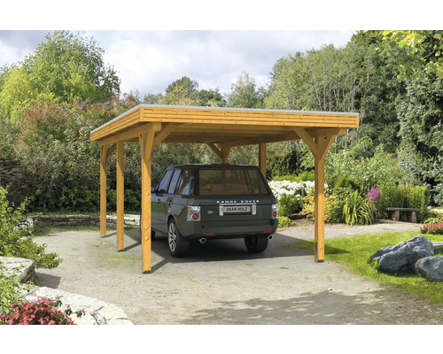 Carport individuel SKAN HOLZ Spessart avec ancre de poteau 355 x 604 cm chêne clair Carport individuel SKAN HOLZ Spessart avec ancre de poteau 355 x 604 cm chêne clair