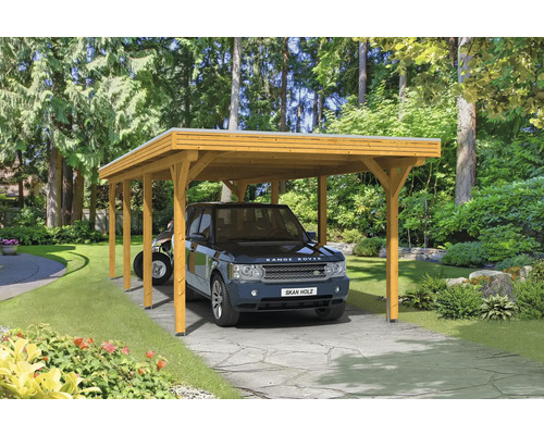 Carport individuel SKAN HOLZ Spessart avec ancre de poteau 355 x 846 cm chêne clair Carport individuel SKAN HOLZ Spessart avec ancre de poteau 355 x 846 cm chêne clair