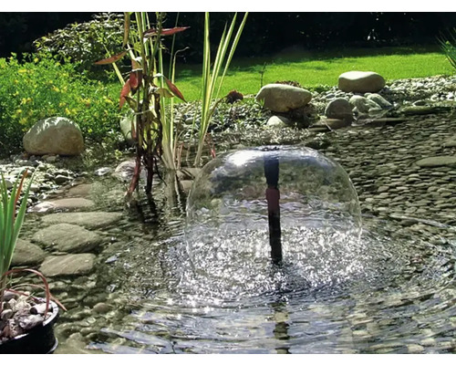 Bassin de jardin avec fontaine et plantation de berges