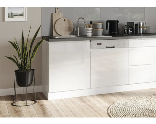 Scène de cuisine avec évier, lave-vaisselle, ustensiles de cuisine et plante d''intérieur