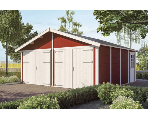 Garage double SKAN Holz Varberg 3 610 x 585 cm rouge suédois