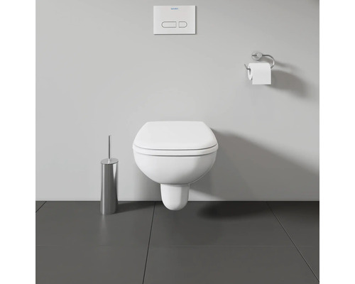 WC suspendu à fond creux avec porte-papier toilette, bouton de chasse d''eau et brosse de toilette