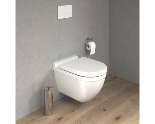 WC suspendu avec porte-papier toilette, plaque de commande et brosse de toilette