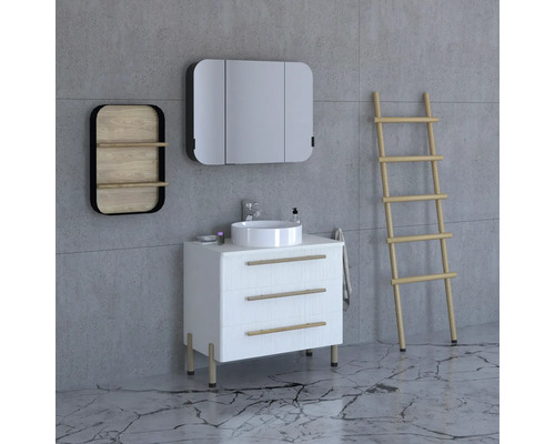 Ensemble de salle de bains moderne avec meuble-lavabo, armoire de toilette, étagère et échelle