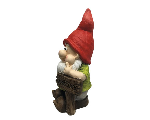 Gartenzwerg mit Willkommensschild