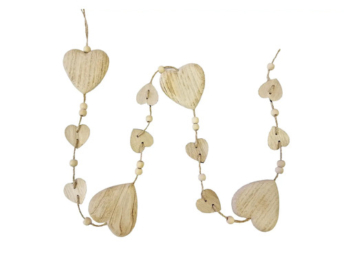 Holzherzgirlande mit Schnur und Holzkugeln