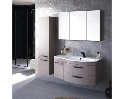 Salle de bains moderne avec meuble sous-lavabo, armoire de toilette, armoire haute et douche