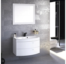 Salle de bain moderne avec meuble sous-lavabo, miroir et douche