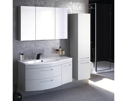 Ensemble de salle de bains moderne avec lavabo, armoire de toilette et armoire haute
