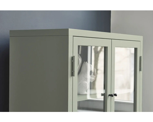 Teilansicht eines Glasschranks mit zwei Türen