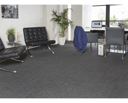 Intérieur avec moquette grise, fauteuils et mobilier de bureau