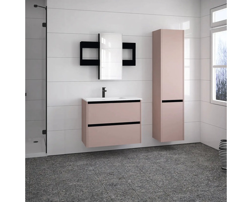 Modernes Badezimmer mit Waschtischunterschrank, Spiegelschrank und Hochschrank