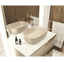 Meuble de salle de bains avec deux vasques à poser et robinetterie