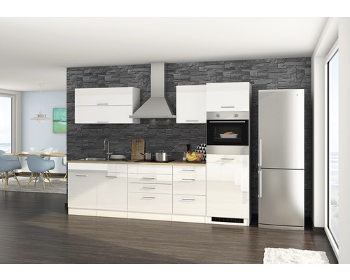 Küchenzeile mit Geräten Held Möbel Mailand 290 cm Frontfarbe weiss Korpusfarbe weiss 607.1.6210