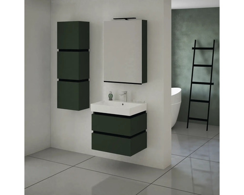 Salle de bains avec lavabo, armoire de toilette et armoire haute