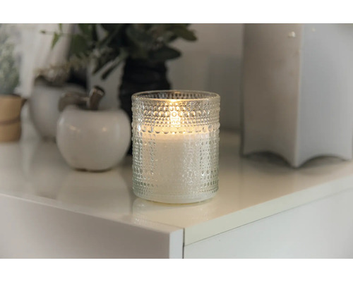 Bougie décorative en verre avec motif à pois