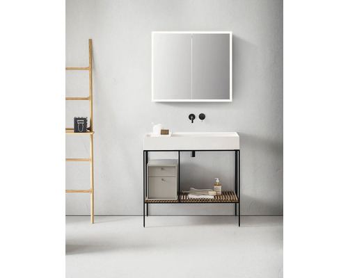 Meuble de salle de bains avec meuble sous-lavabo, armoire de toilette et échelle en bois