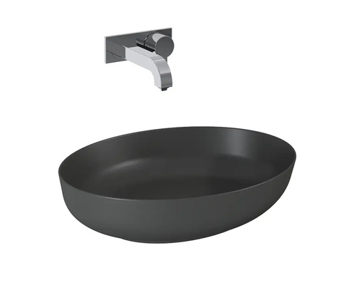 Vasque à poser noire avec robinet mural