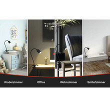 Verschiedene Räume mit einer Klemmleuchte als Lichtquelle