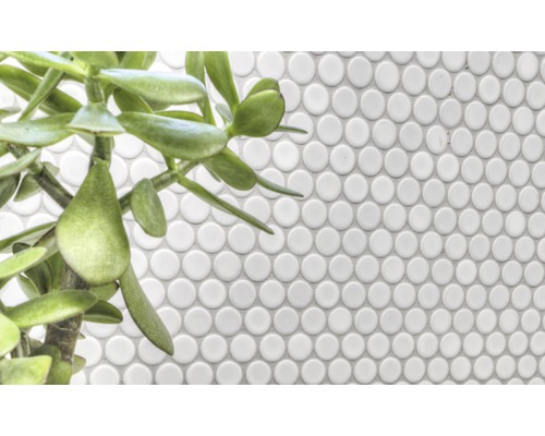 Mosaïque blanche avec pierres rondes