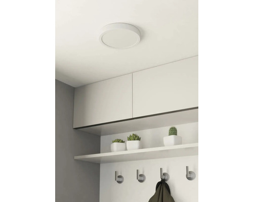 Plafonnier dans une pièce claire avec des étagères et des crochets