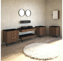 Aménagement de salle de bains avec lavabos, miroirs, meubles sous lavabo et tapis