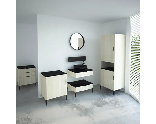 Ensemble de salle de bains moderne avec lavabo, meuble sous-lavabo, armoire de toilette et armoire haute