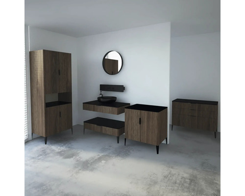 Badezimmer mit Waschtisch, Spiegelschrank und Kommode im modernen Design