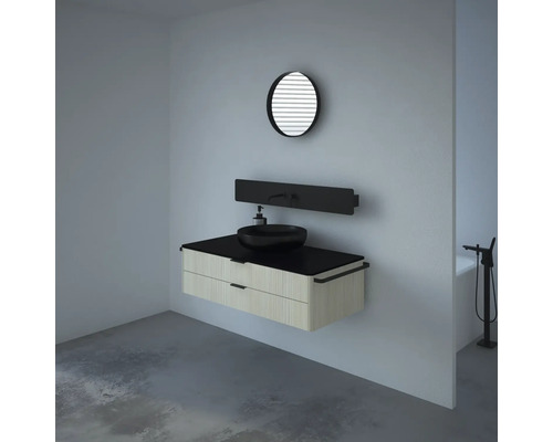 Salle de bain moderne avec meuble-lavabo, vasque à poser et miroir