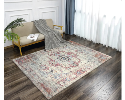 Tapis à motifs dans le salon avec canapé