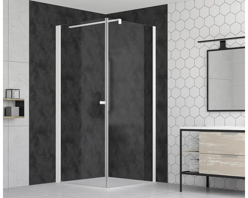 Douche à l'italienne form&style MODENA 100 x 195 cm profilé blanc mat verre transparent revêtement résistant à la saleté